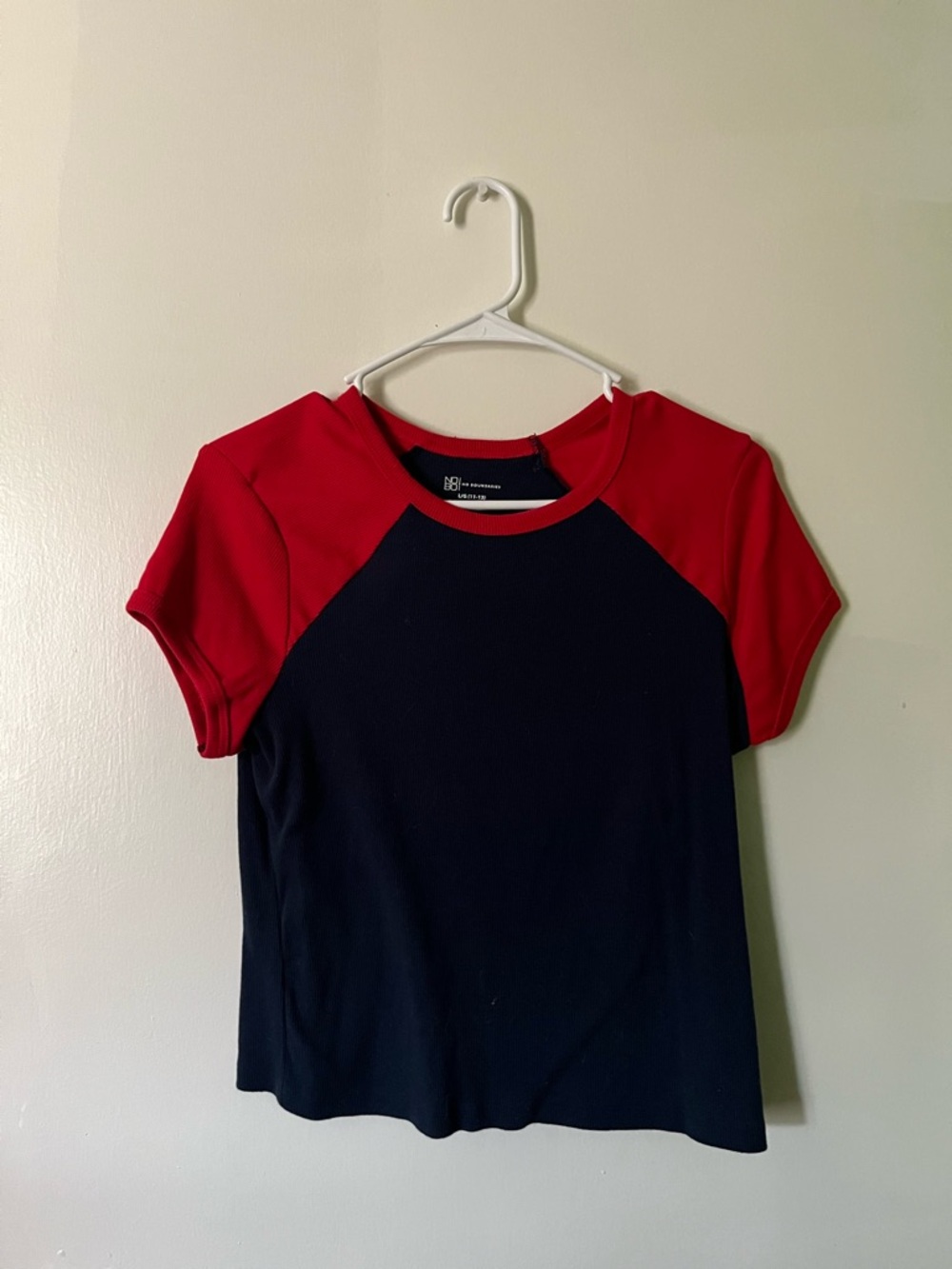 No Boundaries Red & Navy Raglan Short Sleeve Tee